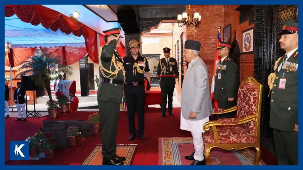 भारतीय स्थल सेनाध्यक्ष जनरल धिरज सेठलाई नेपाली सेनाको मानार्थ महारथीको दर्ज्यानी चिह्न प्रदान