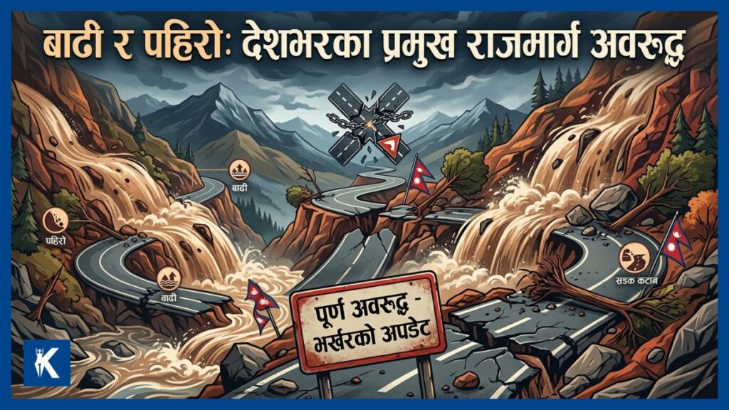 बाढी र पहिरोले देशका प्रमुख राजमार्ग अवरुद्ध, विपी राजमार्ग र कान्ति लोकपथमा रात्रिकालीन रोक